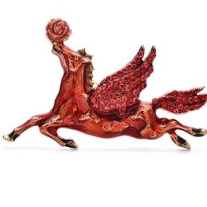 Red Horse Pegasus Crystal Brooch